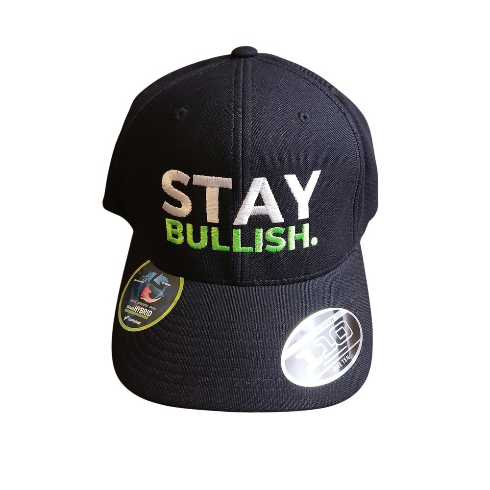 Yupoong Flexfit 110 Stay Bullish Black Baseball Cap Embroidered Adjustable Hat